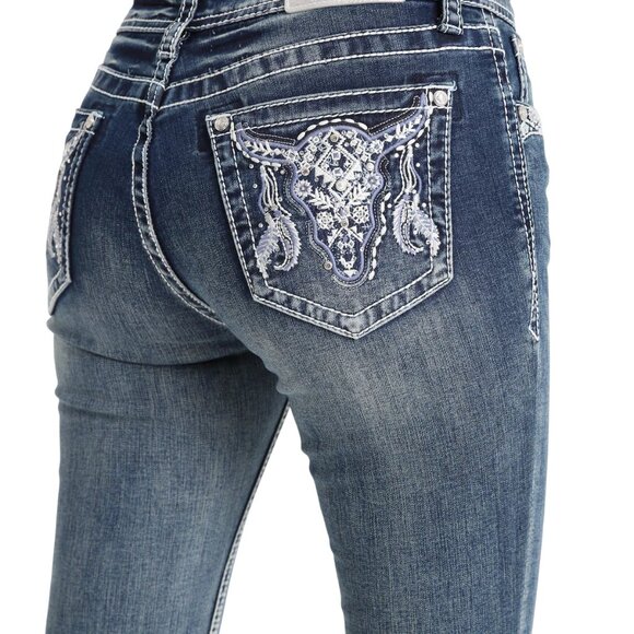 Grace In LA Womens Bootcut Jeans Size 29 x 34 Sequin Western Embroidered NWT - Picture 1 of 12